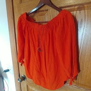 Orange off the shoulder linen-like fabric top